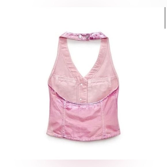 ZARA Barbie Collection Metalic Pink Denim Vest Top L,Collection 80' Party Barbie - Picture 4 of 5